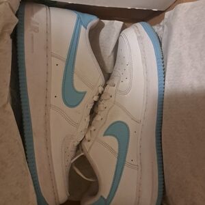 Nike Air Force 1 White and Light Blue Shoes